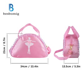 besbomig Ballet Bags Handbag Girls Sports Bag Swimming Bag Children Small Shoulder Bag School Bag Ballet Bag Girls for Ballet Latin Dance Gymnastics Pink, pink / white
