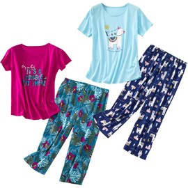 HOWINCO 2 Pack Womens Plus Size Pajama Sets Cotton Pj Set Summer Top With Capri Pants Sleepwear Jungle Llama Lounge Set 3x