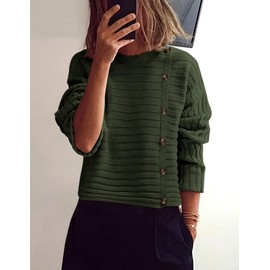 PRETTYGARDEN Womens Sweaters Fall 2024 Casual Long Sleeve Crewneck Button Loose Winter Knit Pullover Sweater Tops (Army Green,Medium)