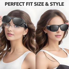 LVIOE Polarised Over Sunglasses for Men and Women, Sunglasses for Glasses Wearers to Wear with UV Protection Lenses, Frame: 155 mm