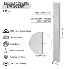 PATIKIL 1095 Steel Flat Bar, 5 Pcs 12" x 2" x 1/8" Knife Making Steel Iron Stock for Forging Blade Knife Sword Chopper