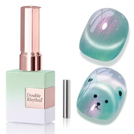 Double Rhythm 15ML Glass Cat Eye Gel Polish with Magnet Same Color Same Bottle Holographic Glitter Shimmer Salon Soak Off Magnetic Nail at Home (Mermaid Green-MC1171)