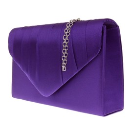 Girly Handbags Womens Beautiful Satin Elegant Pleated Clutch Bag Shoulder Bag Vintage Wedding Party Evening - Purple