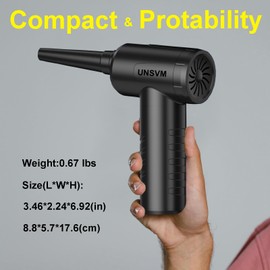 UNSVM Air Duster,Efficient Electric Air Duster,Compact Rechargeable Cordless Compressed Air Duster,Quiet Air Blower,Portable 3-Gear Versatilie Dust Blower with LED Light for Keyboard Cleaning