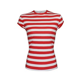 Gizelle LADIES WOMEN'S GIRLS WHERES WALLY STRIPS T-SHIRT KIT HEN PARTY COSTUME BOOK DAY (XL, Red & White)