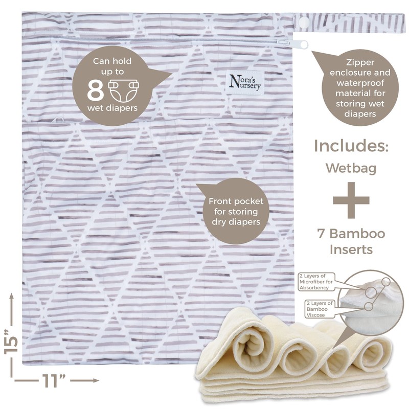 Nora's Nursery Cloth Diapers 7 Pack with 7 Inserts &