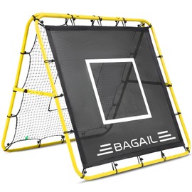BAGAIL Soccer Rebounder Net, 4 x 4 Ft Pitch Back Baseball Softball Rebounder, Angle Adjustable Rebound Net for Control, Passing Practice, Easy Setup Bounce Back Net Gifts for Training - Yellow