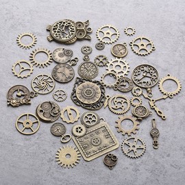 sitengjun Steampunk Decorative Crafts, Pack of 40 Steampunk Pendant Charms, Metal Retro Gear Charms, Antique Pendants, Steampunk Charms, Jewellery DIY, Metal