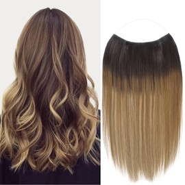 Marat Wire Hair Extensions 16 inch 95g Dark Brown to Dirty Blonde Remy Human Hair Extensions with Fish Line Invisible Transparent Wire Hair Extensions Real Human Hair Hair Extensions