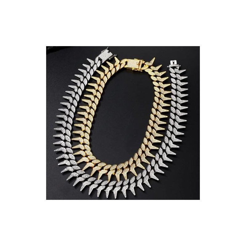 Serijoars Dog Chain Collar, Side Spiked Style Necklace Bling Diamond
