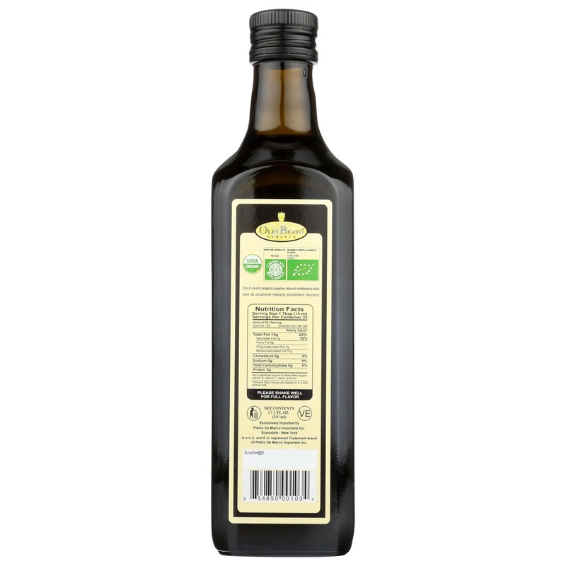 OLIO BEATO Organic Extra Virgin Olive Oil, 17.5 FZ