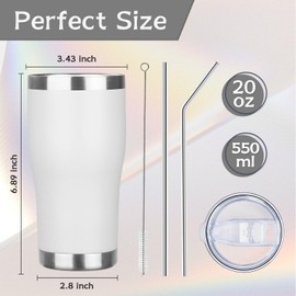 MEZMUT 20oz Coffee Tumbler with Lid and Straw Double Wall Vacuum Insulated Cup Stainless Steel Travel Mugs Insulated for Hot Cold Leakproof Powder Coated Tumbler for Indoor Outdoor(White, 4)