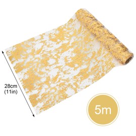 Gold Foil Table Cloth 28 cm x 5 m Sparkling Polyester Tulle Ribbon Roll with Gold Foil Thin Mesh Sparkle Table Runner Roll Table Decorations For Party Wedding Christmas Table Decoration