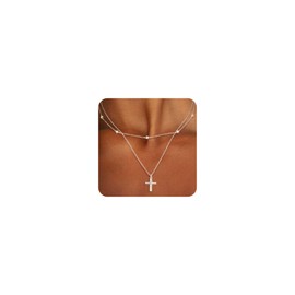 ALEXCRAFT Layered Bows Cross Chain Gold Silver Women's Necklace with Pendant Fashion Jewellery for Her Women Girlfriend Mum Cross