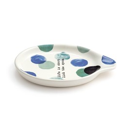 DEMDACO Life Is Short Lick Spoon Blue Dot 6 x 4.5 Stoneware Spoon Rest
