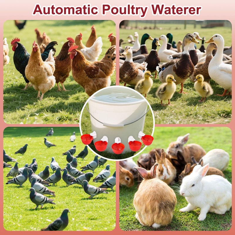 Tibaebe Chicken Waterer Cups, 8 Pack Red Automatics Chicken Waterer,