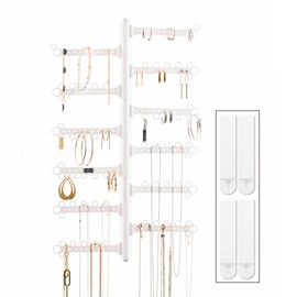 AllHungUp 12-Tier Wall Jewelry Organizer Wall Mounted Jewelry Organizer Necklace Holder Wall Mount Hanging Necklace Organizer Jewelry Hanger Wall Mounted Earring Holder Display Earring Organizer White