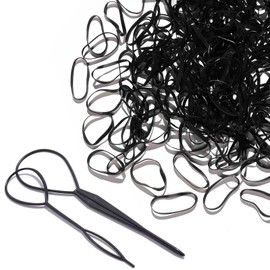 2000 PCS Hair Bands, Elastic Hair Band, Mini Hair Rubbers Ties with 2 PCS Topsy Tail Hair Tools for Girls Ponytail Hair Accessories, Soft Elastic Bands Non-Slip Small Hair Ties Black.