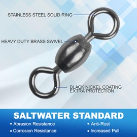 Fishing Barrel Swivel 100pcs Swivels Fishing Tackle Fishing Crane Swivels Stainless Steel High Strength Barrel with Solid Ring Fishing Line Connector for Saltwater Freshwater 30LB-96LB (6#-100PCS)