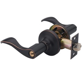 1 Pack of HENYIN Wave Lever Keyed Entry Door Lock/Door Knob Hardware Handle and Closet Lockset, Black Color, with Key,Left Hand(805ORB-L)