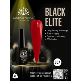 Black Elite Gel Polish 8ml Global Fashion - Unleash Creativity with 381(1 of 3) Long-Lasting Gel Colors, Chip-Free, High-Shine, Vegan, UV/LED Curable, Salon-Quality Manicures at Home | (007, 8ml)