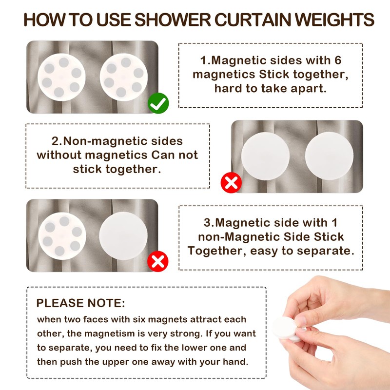 8 Pack Shower Curtain Weights, Rubber Covered Magnetic Curtain Weights,