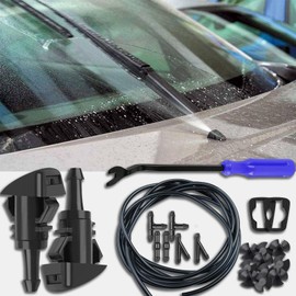Piburth Windshield Washer Hose Kit 22 Pcs Set, 4M Washer Fluid Hose, 6 Pcs Hose Connectors, 2 Fan Nozzles, Connect Car Water Pump and Nozzles Suitable for Most Car Windshield Fluid Tubing (Blue Tool)