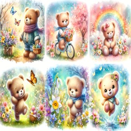 Baby Room Wall Art Prints; Teddy Bear Nursery Décor; Kids Room Decorations; Gender Neutral Art; Baby Shower Gift, Unframed Wall Art, Baby Room Decor, Woodland Animals (Set of 6) 8 inch x 10 inches.