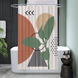 Ulticool Shower Curtain - Sun Abstract Nature Boho Bohemian - 120 x 200 cm - Anti Mould - Washable - Waterproof - with 8 Rings - Red Green Beige