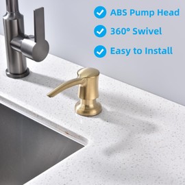 Kmeino Soap Dispenser for Kitchen Sink, Built in Sink Soap Dispenser Gold ABS Pump Head with 11 Ounce Soap Bottle Champagne Gold