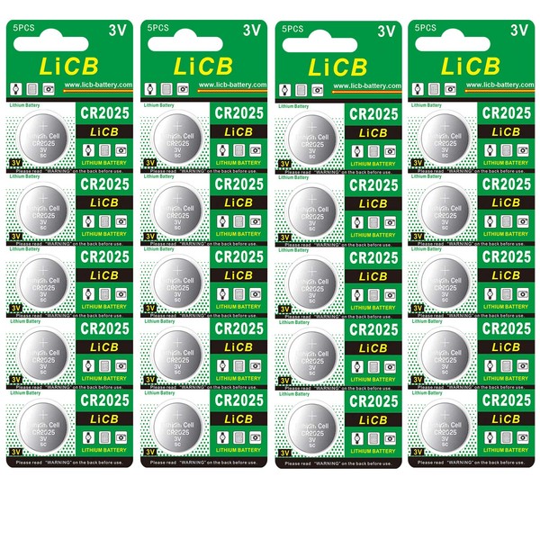LiCB CR2025 Battery,CR2025 Lithium Batteries,3 Volt Coin & Button Cell (20-Pack)