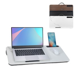 Lap Desk, Portable Laptop Desk Fits Up to 16“ Laptops, with Tablet Slot, Built-in Cushion, Great for Home & Office,Lap Desk for Laptop,Lap Desk with Cushion (White Marble, Large)