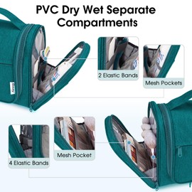 Narwey Large Hanging Toiletry Bag for Women Men Travel Makeup Bag Organizer Toiletries Bag Dry Wet Separation (Teal)