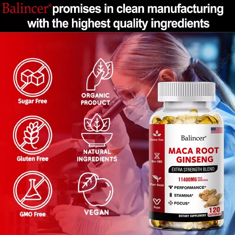 Maca Root Organic Maca Root + Ginseng Extract Capsules -