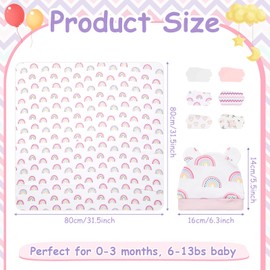 ramede 6 Sets Baby Swaddle Blanket with Hats Receiving Blankets for Boys Girl Baby Receiving Blankets Newborn Swaddle Wrap Hospital Receiving Blankets for 0-3 Mouths Unisex Baby (Cute Color,Rainbow)