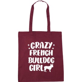 Hippowarehouse Crazy french bulldog girl - dog Tote Shopping Gym Beach Bag 42cm x38cm, 10 litres