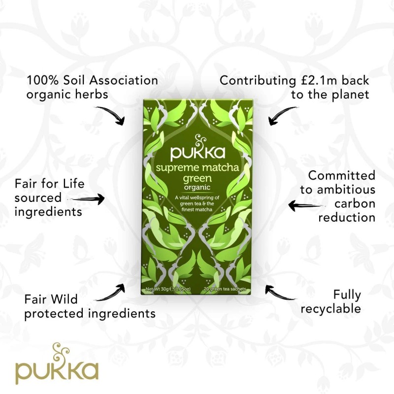 Pukka Organic Supreme Matcha Herbal Tea 20 Bags Decaf Green