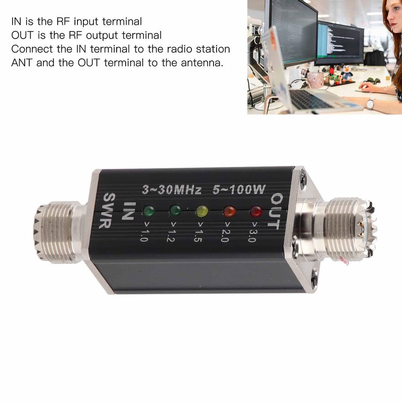 Standing Wave Meter, 3-30MHz Frequency, 5-100W Power, LED Display, M