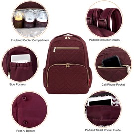Baby Essentials Fisher-Price Signature Morgan Quilted Backpack Diaper Bag with Changing Pad, Stroller Clips, Laptop Compartment (Burgundy)