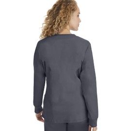 Healing Hands Women's Snap Front Scrub Jacket Daisy 2-Way Stretch Uniform 5063 Pewter L
