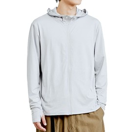 Yotonna Men's Rash Hoodie, Rash Guard, Long Sleeve, UV Protection, UPF 50+, High Elasticity, YKK Zipper, Non-See-through, Sunburn Protection, Hoodie, UV Protection, Thumb Holes, Solid Color, Mesh Material, Large Size