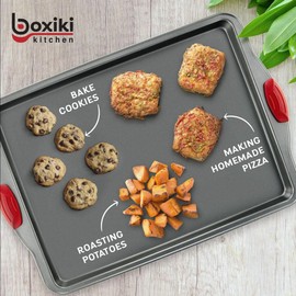 Boxiki Kitchen Nonstick Baking Sheet Pan – Heavy-Gauge Carbon Steel, Warp, Dent, and Rust-Resistant – Gourmet Rimmed Half Cookie Sheet Trays, Non-Toxic for Exceptional Baking Performance - 15x10 Inch