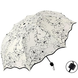 88flix Folding Parasol, Floral Pattern, 8 Ribs, UV Protection, Rain Umbrella, Light Blocking, Heat Blocking, For Both Sunny and Rainy Days, UV Protection
