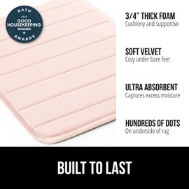 Gorilla Grip Alfombra de baño de Espuma viscoelástica, Gruesa y Suave Alfombra de baño a Rayas, Alfombrillas Decorativas absorbentes, Lavable a máquina, Respaldo Duradero, 30x20, Rosa