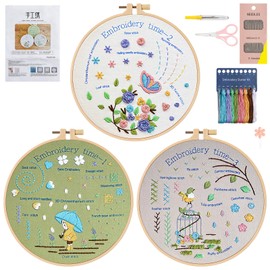 LOMOHOO Embroidery Kit for Beginners, 3 Sets of Embroidery Starter Kit for Adults Kids Cross Stitch Kits, Stitch Practice with Embroidery Patterns Threads Needles Embroidery Hoops and Instructions