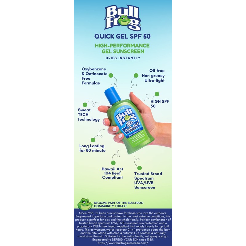 Bullfrog Quik Gel Sunscreen SPF 50 | Oxybenzone & Octinoxate