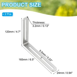 PATIKIL 6 1/2" Adjustable L-Shape Corner Brace with Slot, 2 Pcs Slidable Slotted Joint Right Angle Bracket Metal Corner Connector Bracket for Wood Chair Furniture, Silver