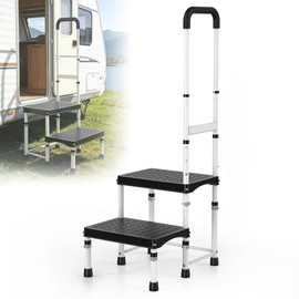 DEPSUNNY - Taburete para caravana con asa para ancianos, escalera de 2 escalones con pasamanos, plataforma ancha de polipropileno reforza...