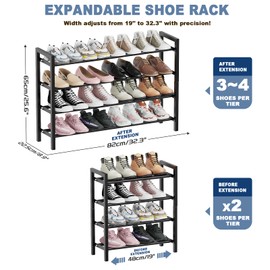 Mavivegue Expandable Shoe Rack, 4-Tier Shoe Organizer for Closet, Adjustable Shoe Rack for Front Door Entrance, Entryway