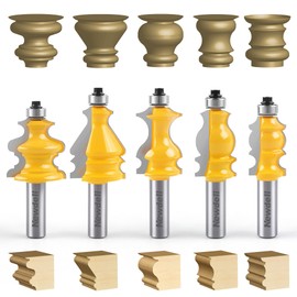 Newdeli Architectural Molding Router Bit Set 5 PCS 1/2-Inch Shank, Corner Rounding Edge-Forming Roundover Beading Router Bit Set, Woodworking Milling Cutter Tools, Carbide Cutter CNC Router